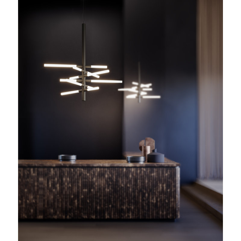 Bianca Double Suspension Lamp, Matt Black Silk Lacquered