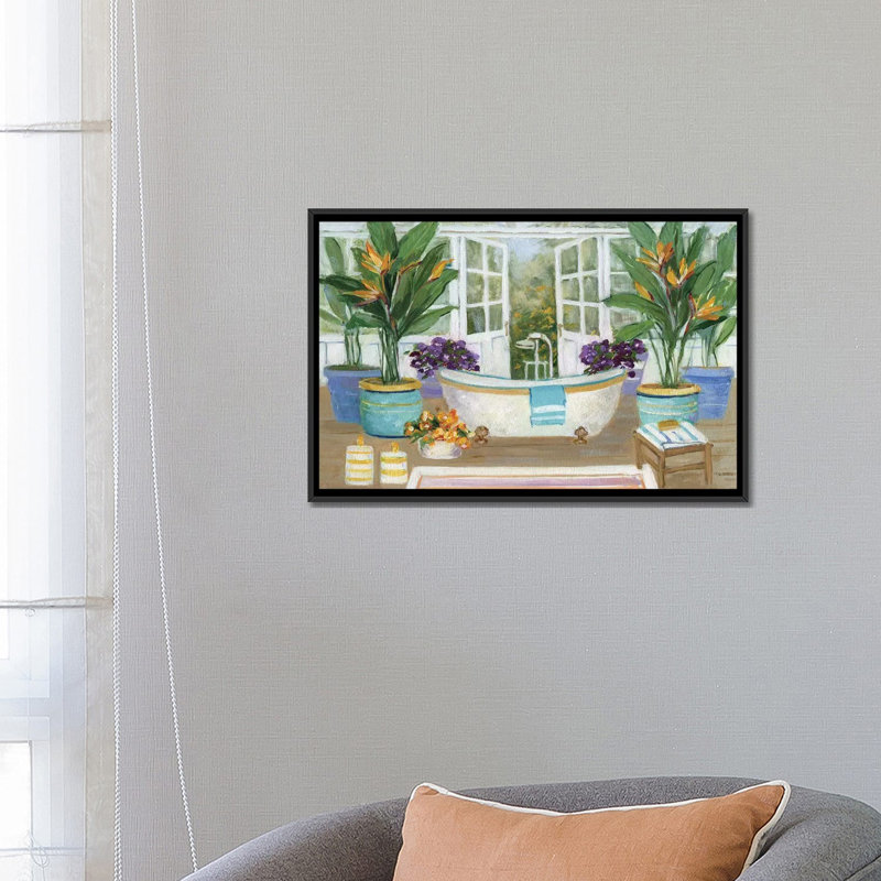«Tropical Island Spa II», reproduction sur toile, H 18 po x l 26 po x P 1,5 po, Toile avec cadre noir, Pas de tapis
