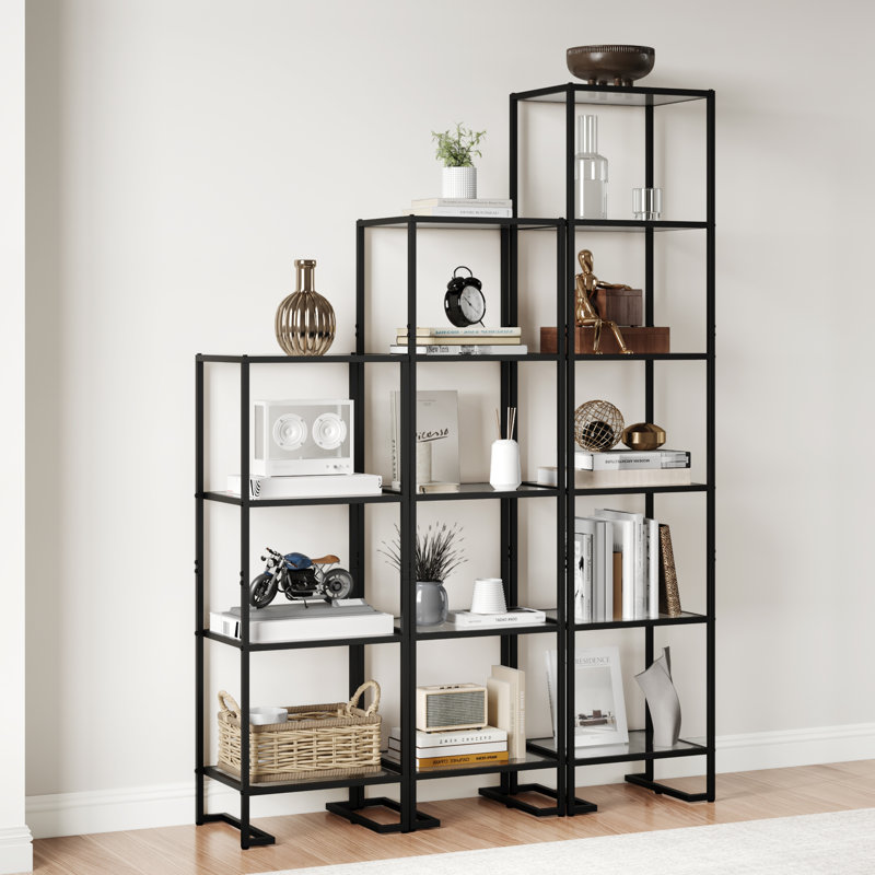 5-tier Glass Bookshelf, Tempered Glass Display Shelf, Modern Open Shelf Bookshelf, Slim Shelving Unit Bookcase For Living Room, Home Office, Bedroom, Black
