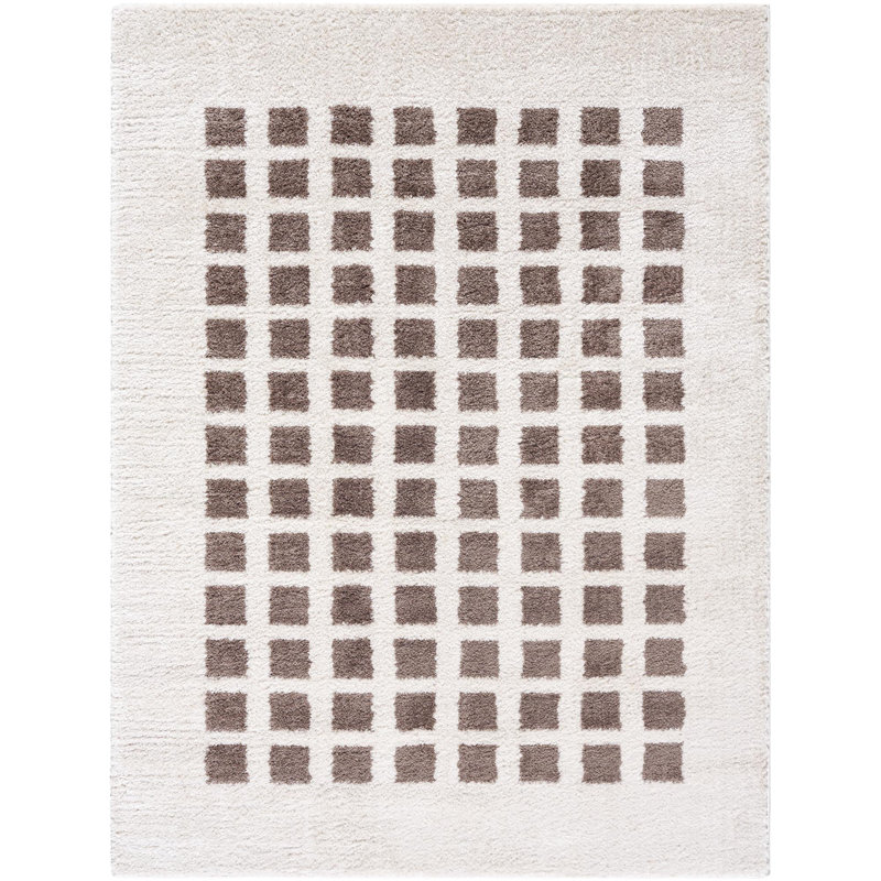 Tapis en polyester tissé à la machine à motif géométrique beige clair Kyro, Rectangle 5 pi 3 po x 7 pi