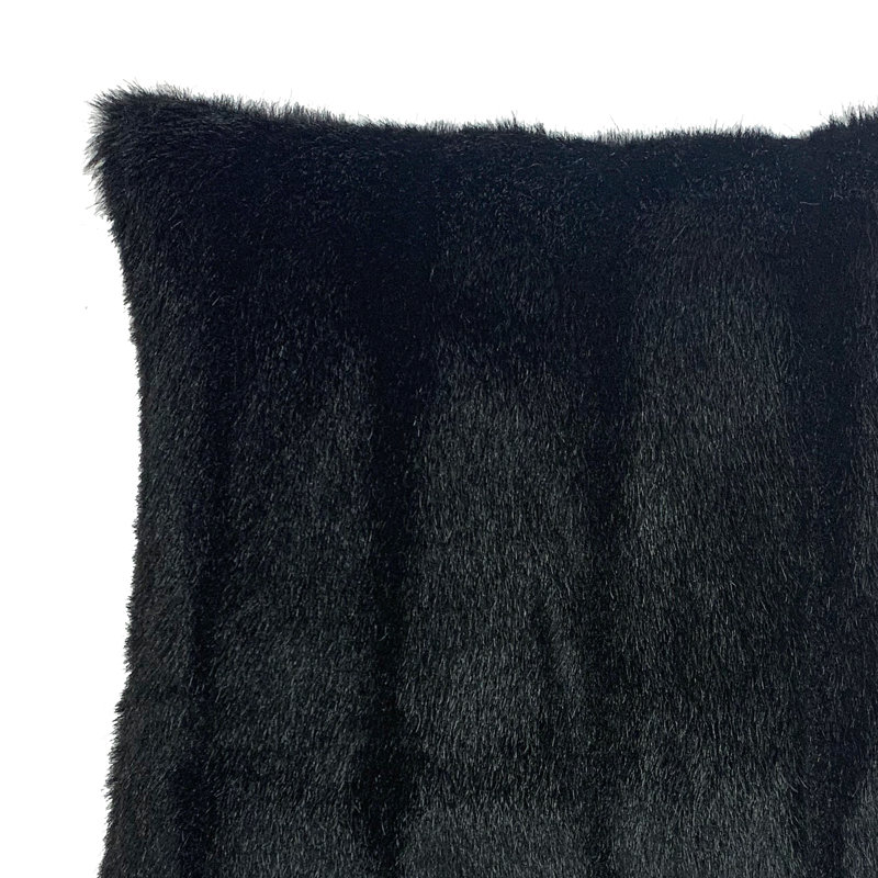  Housse et insert de coussin carré en fausse fourrure, Noir, 18 po x 18 po