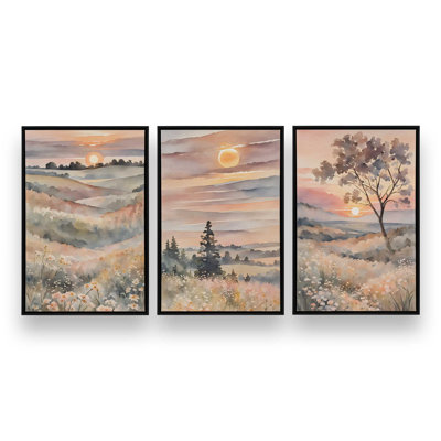 Ensemble de 3 toiles tendues 12 po x 8 po Sunset in Blooming Valley