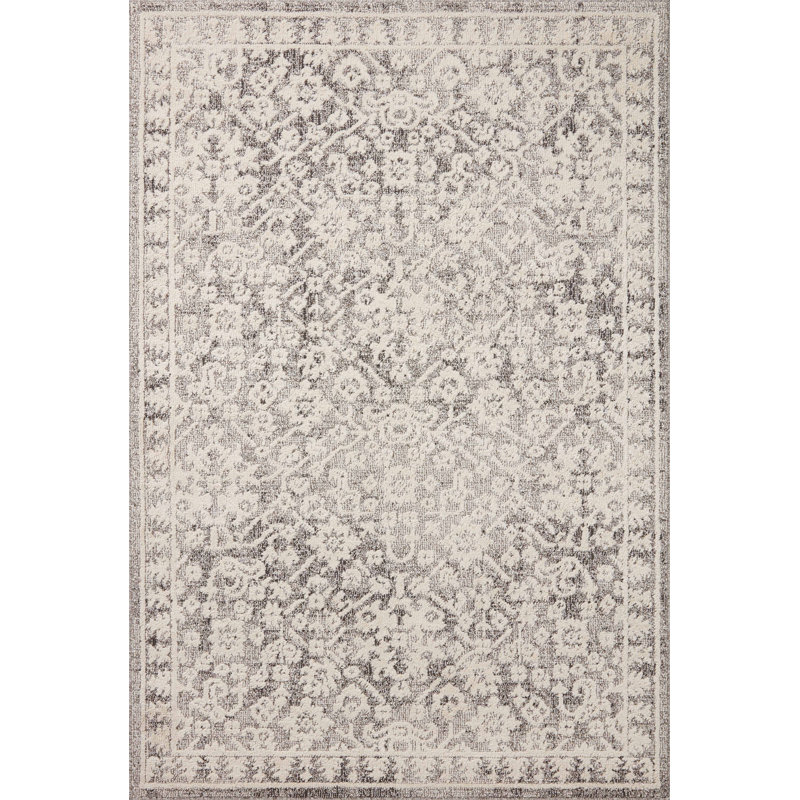 Ivory and Gray Synthetic 2'7" x 10' Runner Rug