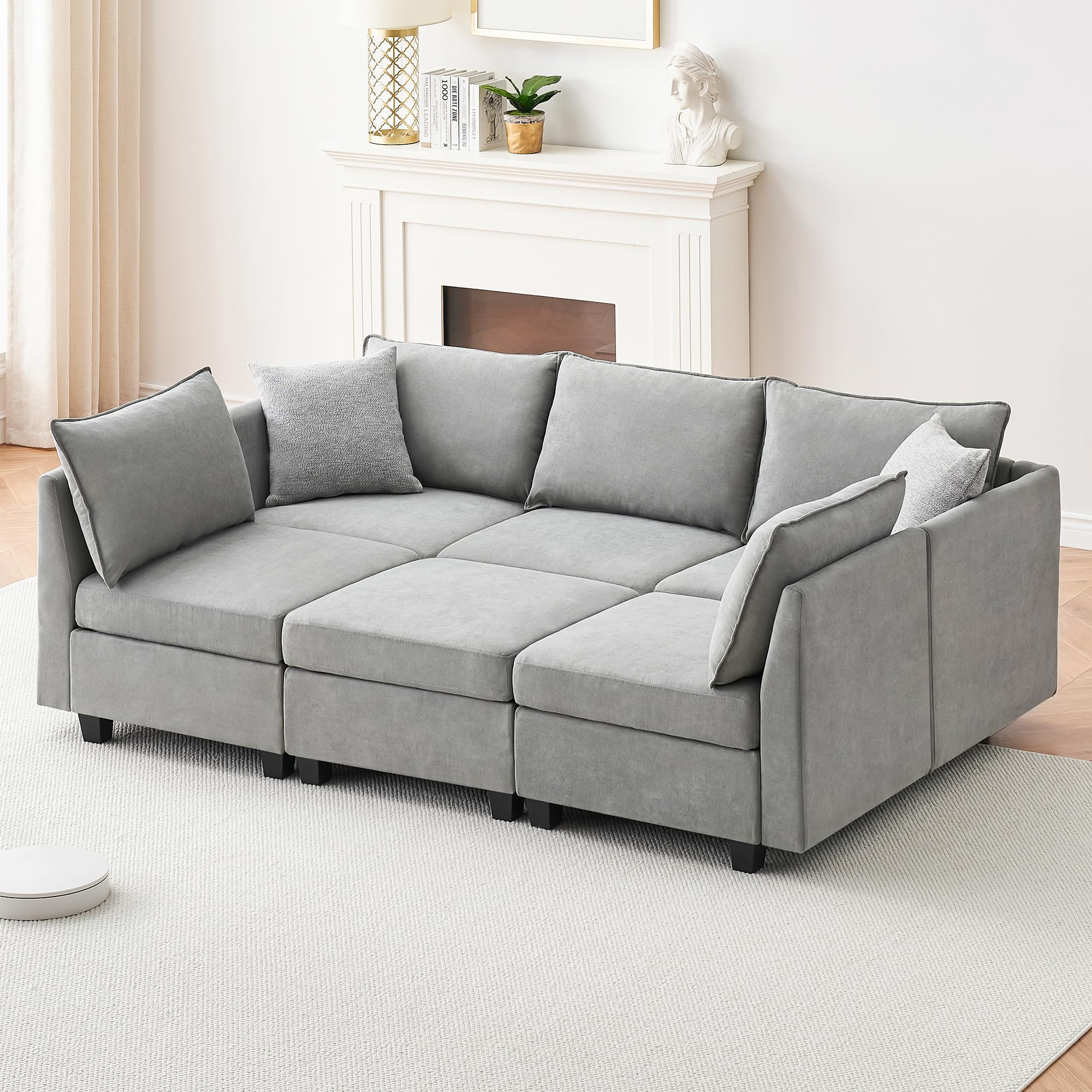 Ebern Designs 87'' Modular Sectional Sleeper Sofa Couch With Storage ...