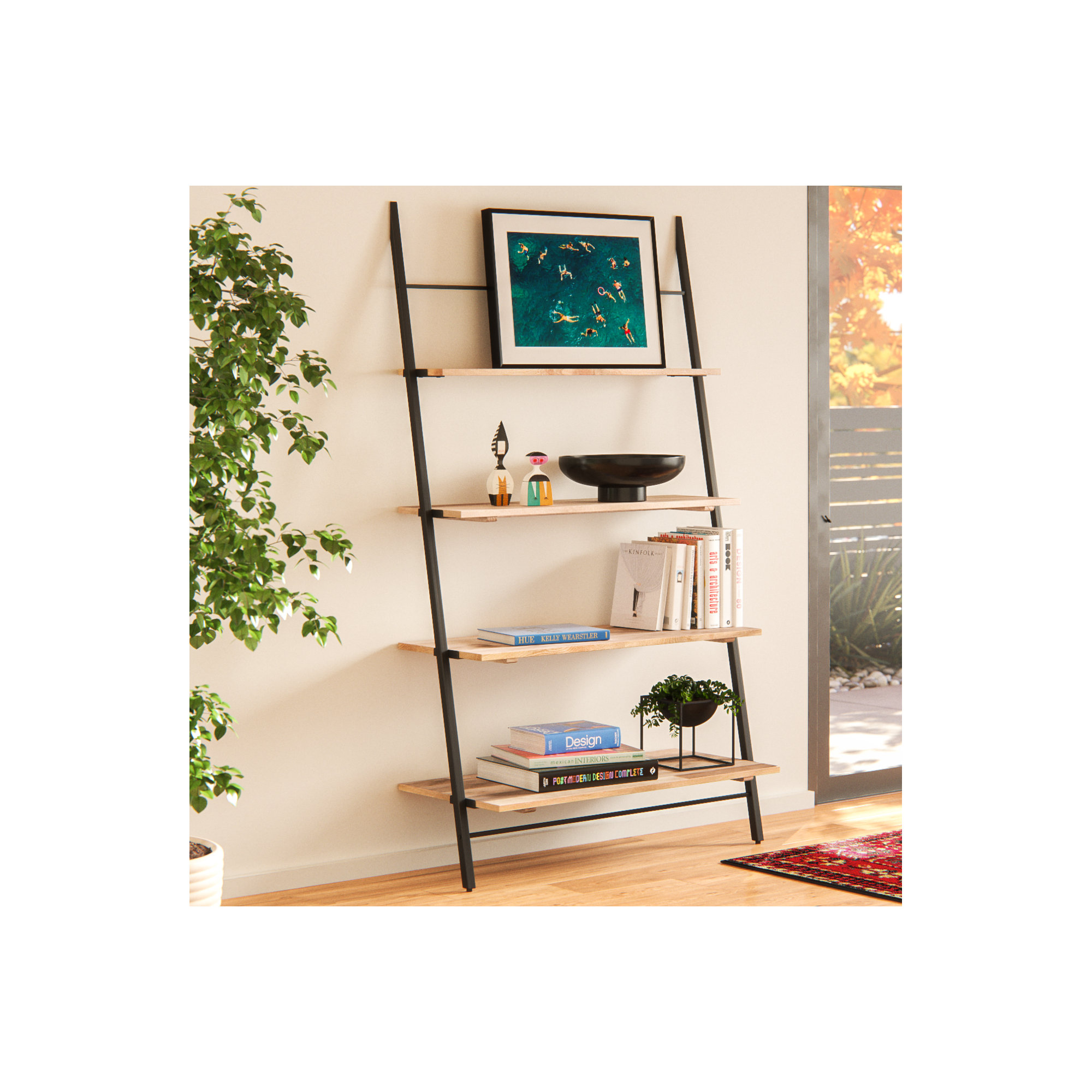 Innes Narrow Ladder Bookcase, Natural, (4 Shelves) 74" H x 42" W x 18" D
