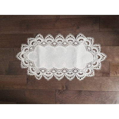 White Floral Lace Embroidered Cutwork Square Tablecloth, 36 Inch Square Table Linen Decor, Water Resistance, Machine Wash Safe