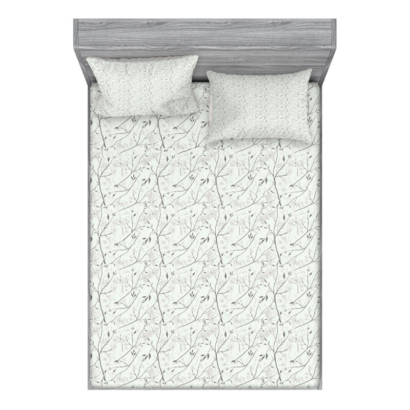 Microfiber Floral Sheet Set, Full/Double Sheet Set with Fitted Sheet, Gray Floral