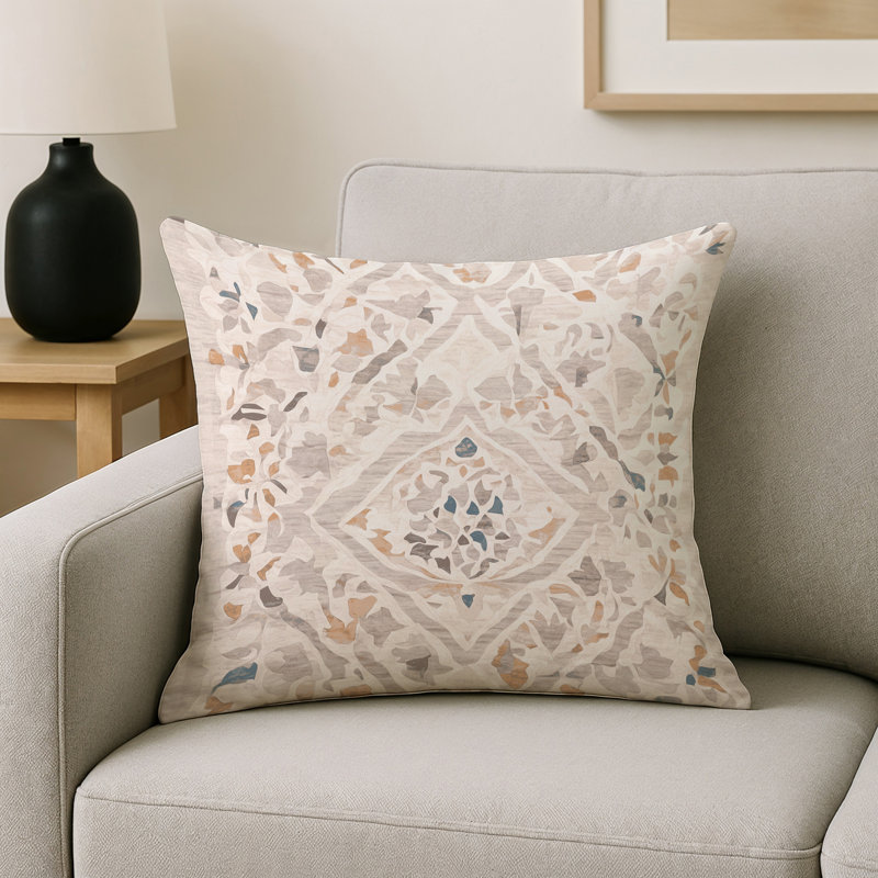 Coussin décoratif intérieur / extérieur bleu Modern Modern, Carré 20 po, Beige abstrait 16