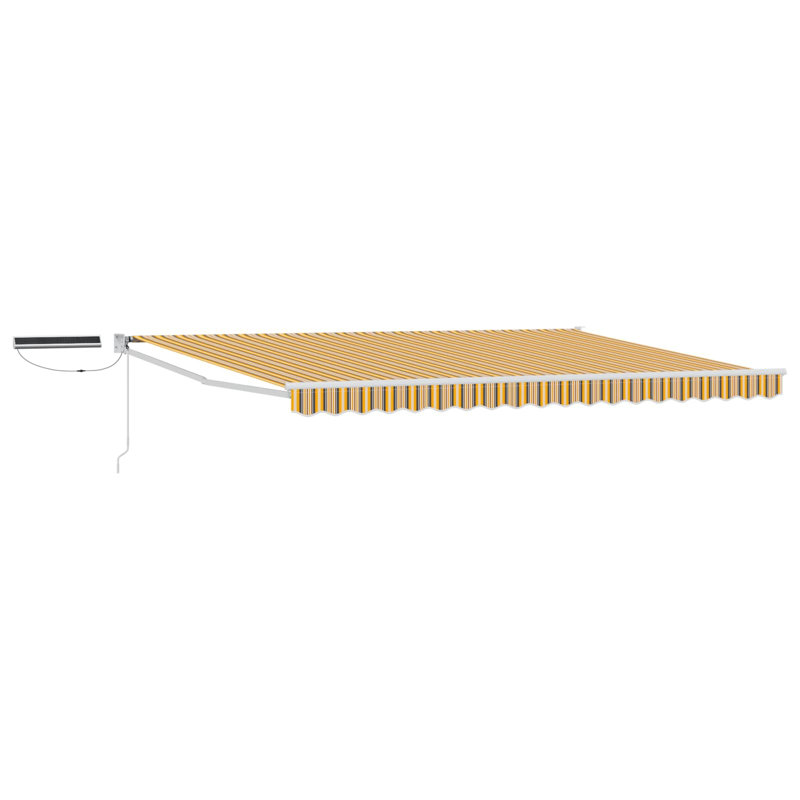 VidaXL Polyester Cover Retractable Patio Awning, 450cm W x 300cm D, Striped, White/Yellow/Grey