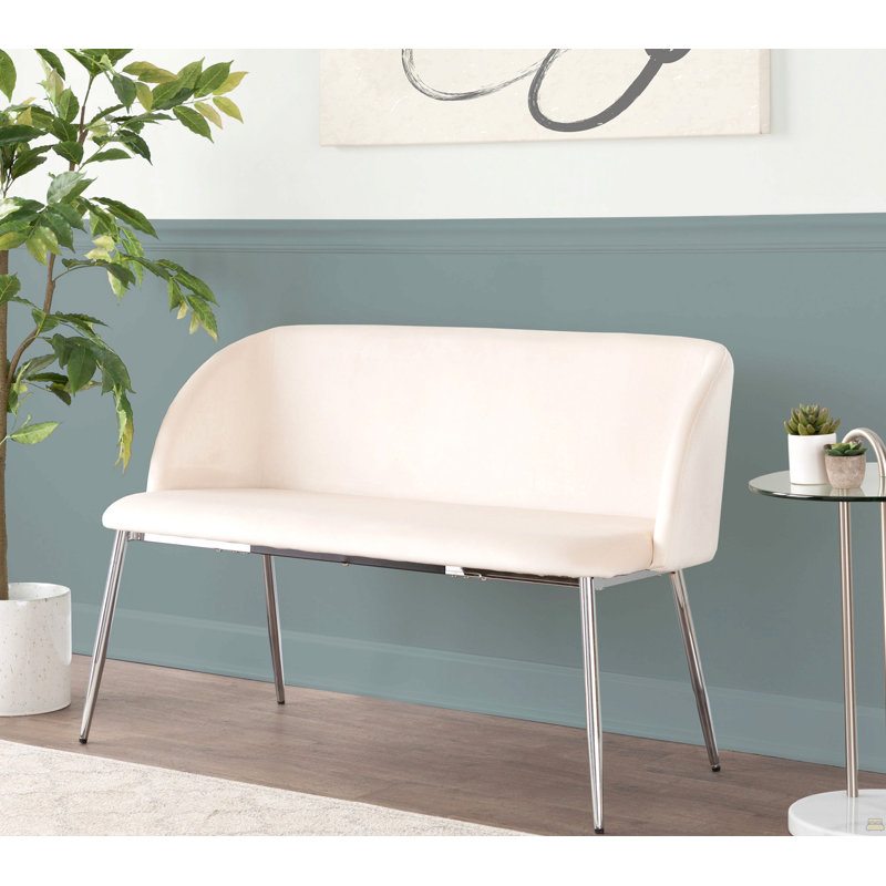 Banc en métal chromé et velours crème