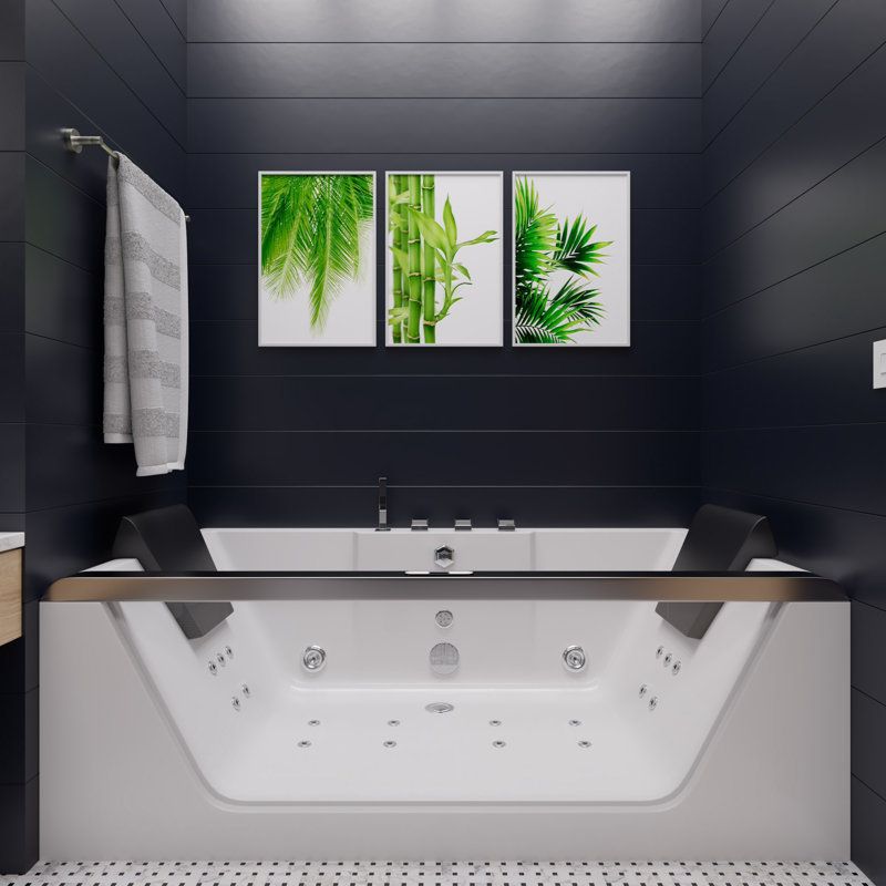 70.9'' White Acrylic Freestanding Whirlpool Bathtub with Glass Panel