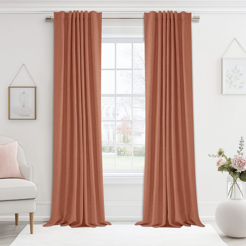 Cadnite 50" W Thermal 100% Blackout Linen Textured Curtain  2 Panels Set, 50" W x 96" L, Orange