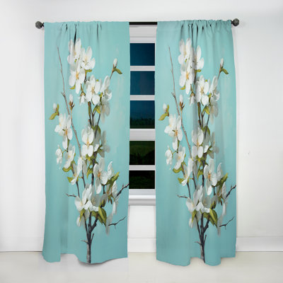 Apple Blossom Monochromatic Elegance XXII - Apple Blossom Abstract Room Darkening Curtain - 1 Panels