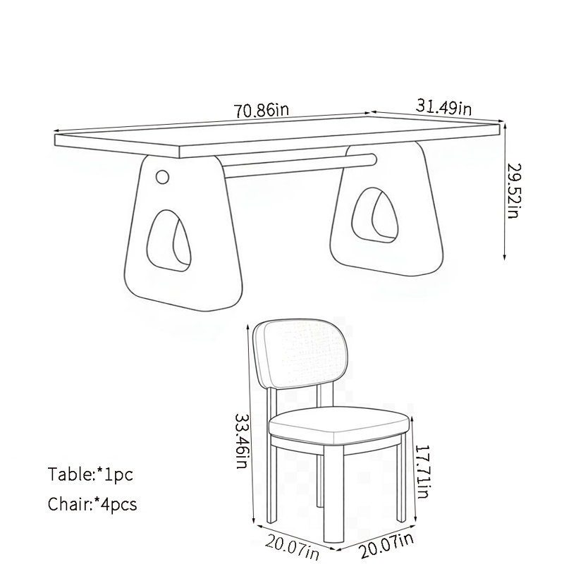 Ensemble de table de salle à manger moderne et simple de luxe, H 29,52 po x L 70,86 po x l 31,49 po