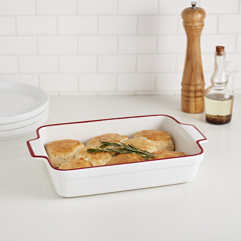 Denmark Tools for Cooks Stoneware Rectangle Baker Rim Bistro, Red
