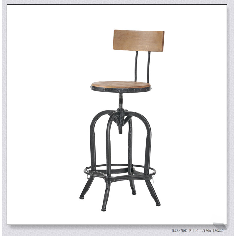 Tabouret de bar pivotant avec bois de sapin, siège en similicuir capitonné à losanges et hauteur réglable pour plus de confort et de style