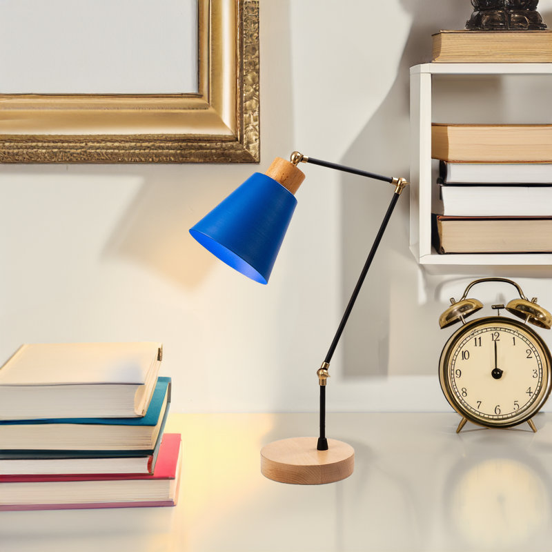 Industrial Table Lamp with Iron Body & Hornbeam Base, 5.5 in Diameter x 20.5 in Height | E27 Socket (Max 40W), 7.1 in Base Plate Diameter | 78.7 in Cable Length | Stylish Solid Color Design for Modern Home & Office Décor