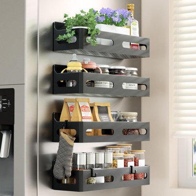 4 Pack Magnetic Spice Rack Organizer, Black