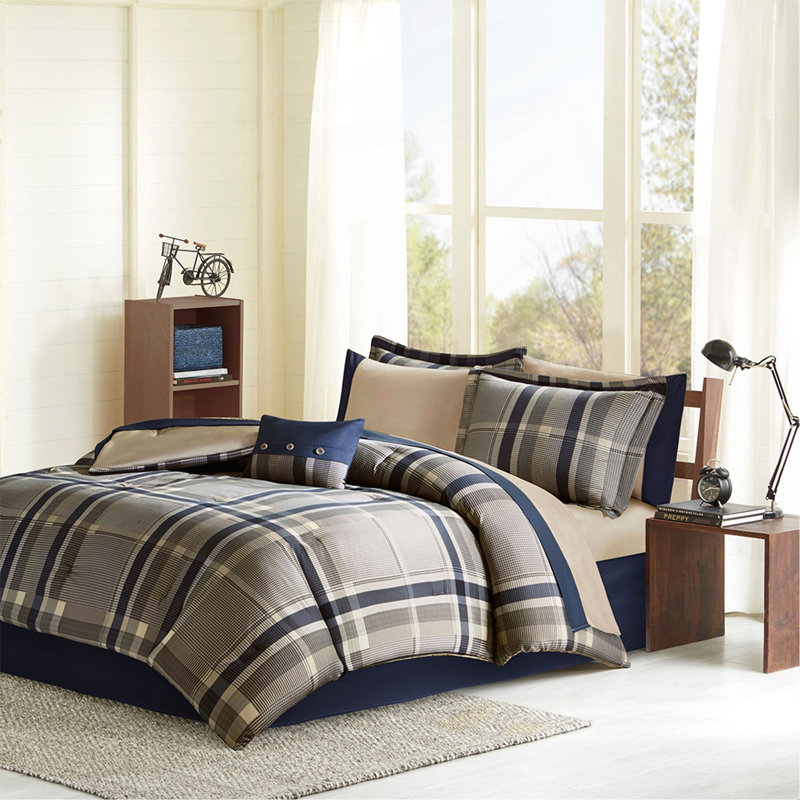 Twin XL Plaid Comforter Set With Bed Sheets