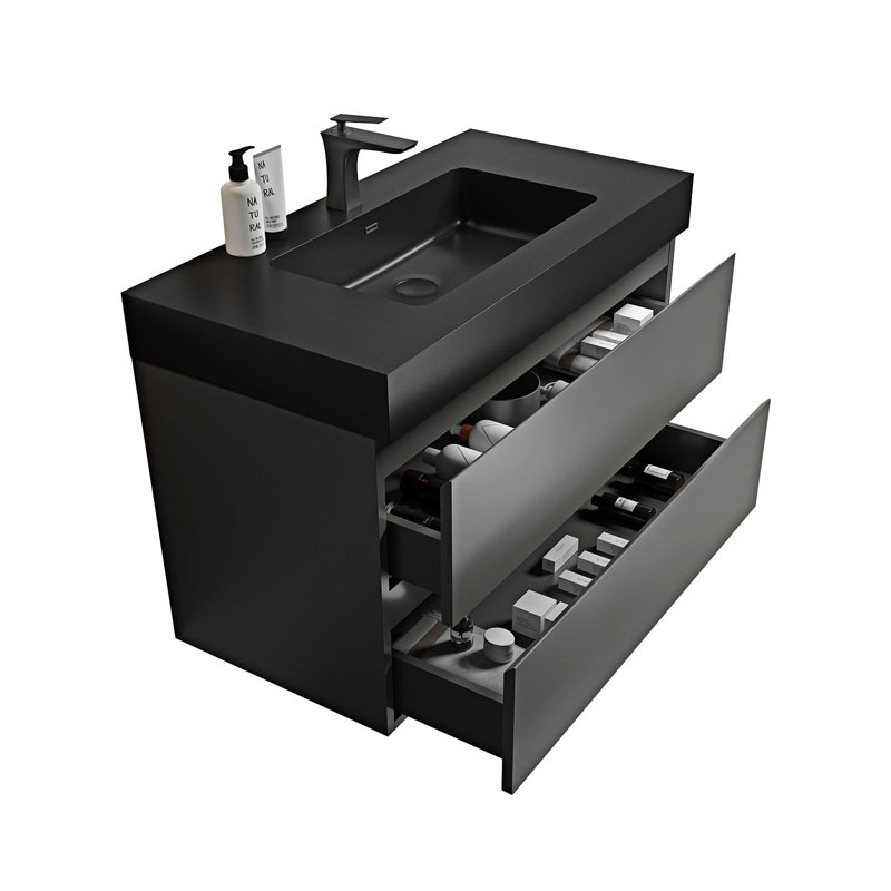 Ensemble de meuble-lavabo mural simple 35,8 po Gernold, Gris, Noir