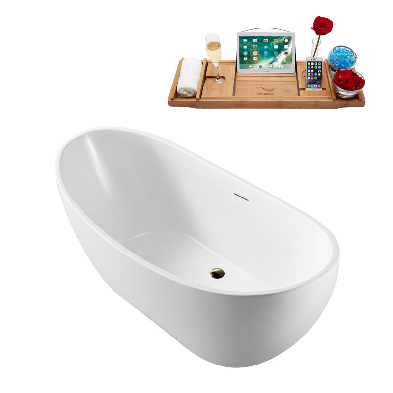 1574.8mm x 718.8mm Freestanding Soaking Acrylic Bathtub, Brushed Nickel