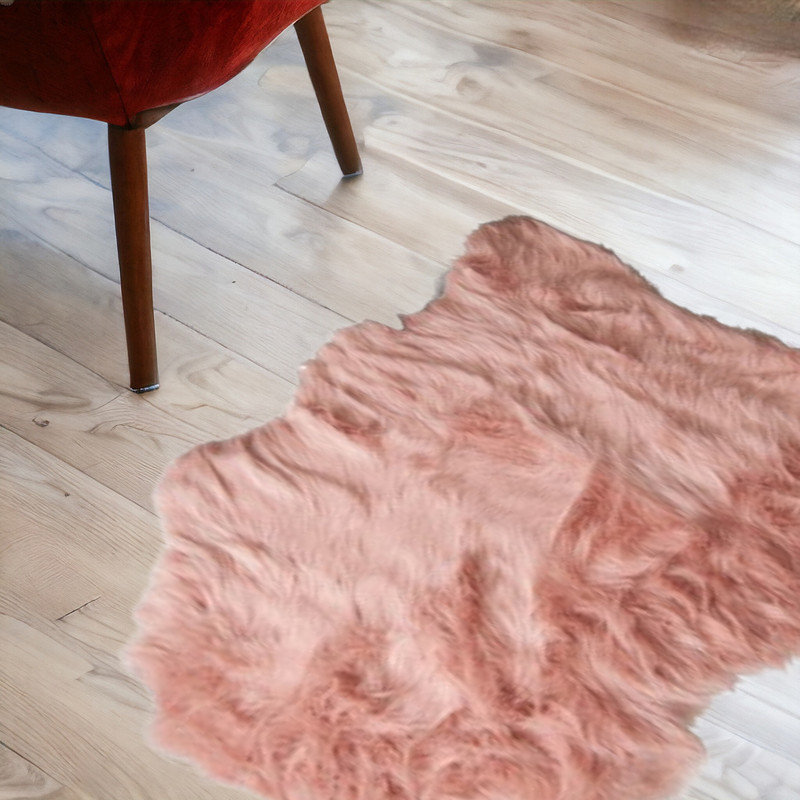 Ervin Dusty Rose Faux Sheepskin Flokati Washable Area Rug, Novelty 2' x 3'