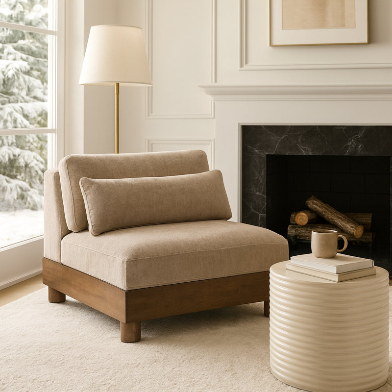 Fauteuil modulaire rembourré en tissu Turin Chenille, Tissu chenille taupe, Brun