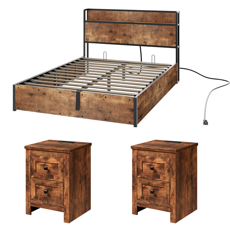 Tryston 3-pieces Rustic & Farmhouse Full Bedroom Set, Brown, Brown, Full / Double