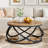 31.5" Round Coffee Table With Storage Shelves, 2-Tier Rustic Circle Center Table With Sturdy Metal Frame For Living Room, Small Space, Brown-1474506380