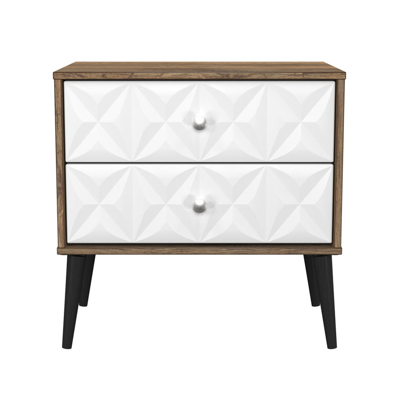 Pixel 58cm W Manufactured Wood Bedside Table, White/Brown