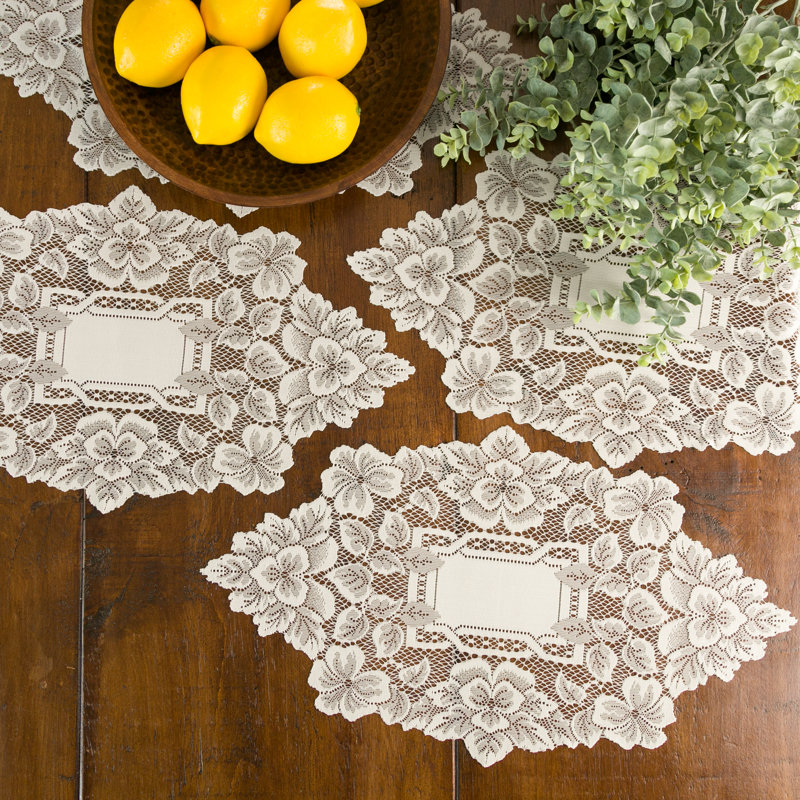 Waldorf Polyester Floral Oval Doily, Ecru
