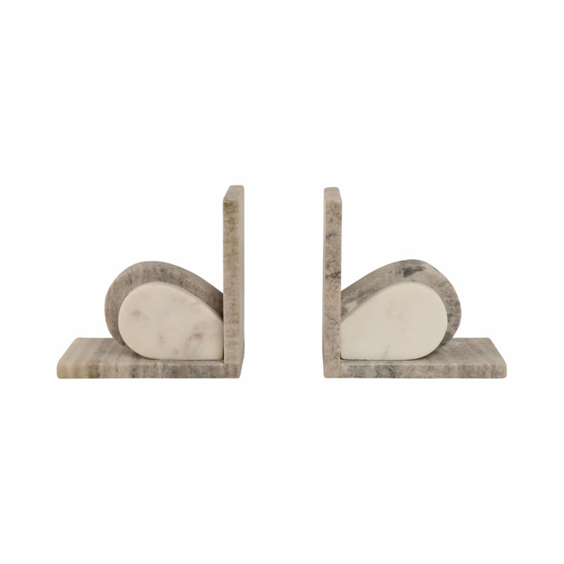 Eared Onyx & White Marble Bookends, Beige