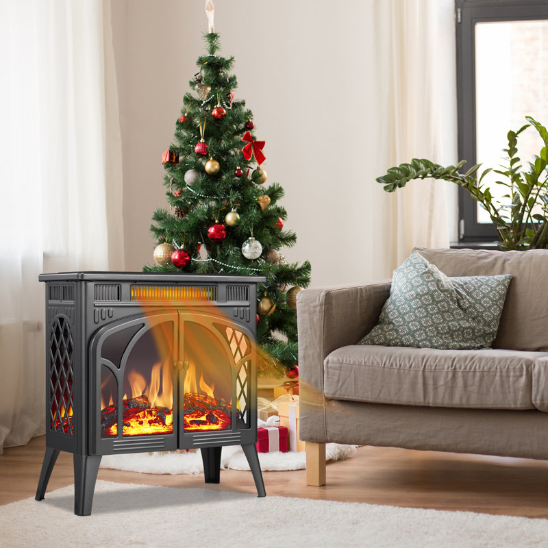  1500W Cathedral Style Electric Fireplace,25" Stove With Remote Control, Infrared Heater With 4 Flame Colors & Log Design, Overheat Protection, For Bedroom, Living Room, Office