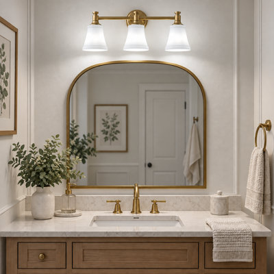 Luminaires de salle de bain 3 lumières laiton doré et verre beige