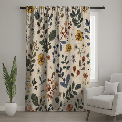 Botanical Floral Illustration Window Curtains, Flowers Sheer & Blockout Curtains - 1 Panel