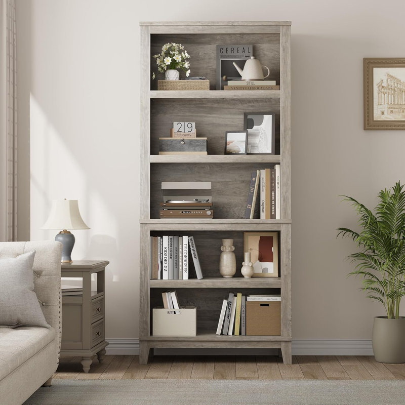 Bibliothèque de campagne 71 "avec tablettes réglables - Bibliothèque rustique à 5 niveaux pour le salon, le bureau et la bibliothèque, largeur 31,5"