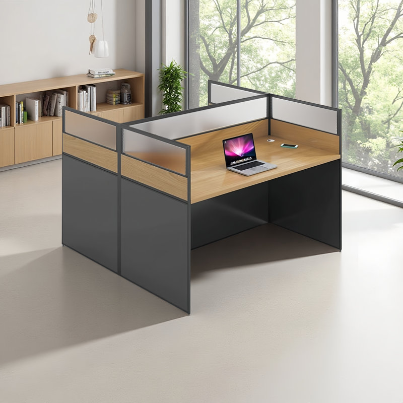 Station de travail rectangulaire pour 2 personnes avec câble, bureau cubique
