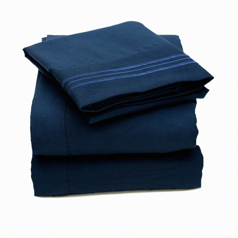 Luxury 1800 Thread Count Twin Bed Sheet Set - Deep Pocket Navy Blue Sheets - Soft Fabric - 3 Piece Quality Bedding Set