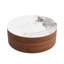 Table basse ronde mobile avec roulettes, 2 tiroirs, plateau en pierre frittée à motif marbré, noyer, 29,5 po-133238435