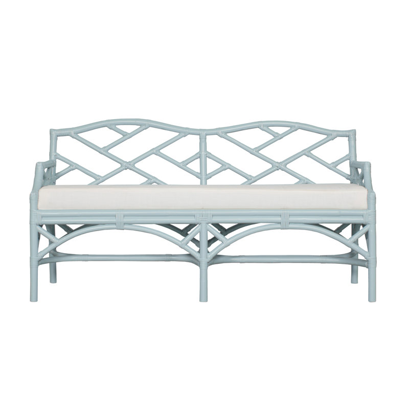 Chippendale Upholstered Bench, Light Blue