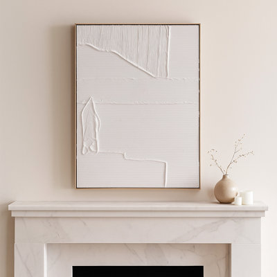 Art mural décoratif à lignes texturées pour la maison - Art abstrait sur toile parfait pour les décorations murales, le salon ou le bureau - 48 po, blanc