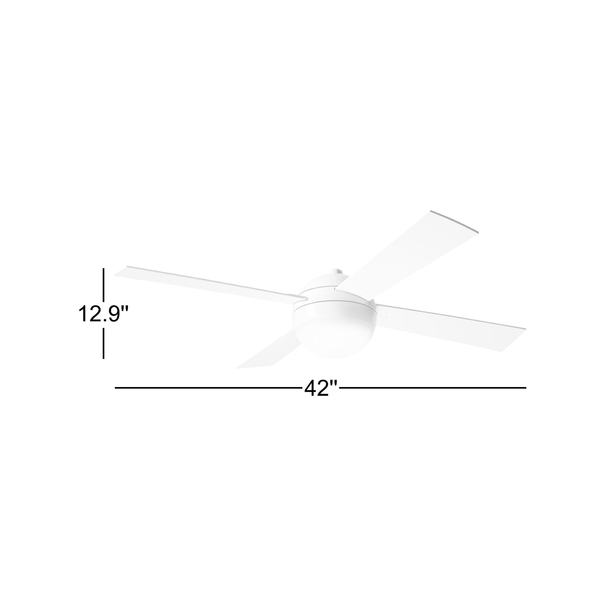 Ball 42'' 4 Blade Ceiling Fan with LED Light Kit, Gloss White, White, Fan Speed and Light Control (3-wire)