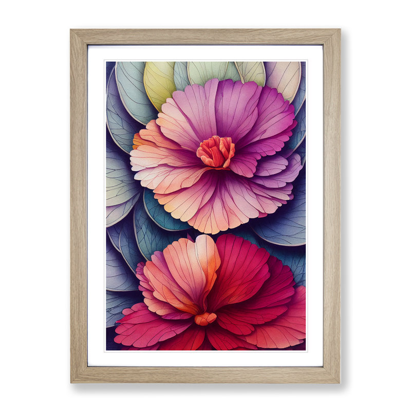 Beautiful Watercolour Flowers No.5 - Wall Art, White, 64cm H x 46cm W x 2cm D, Oak