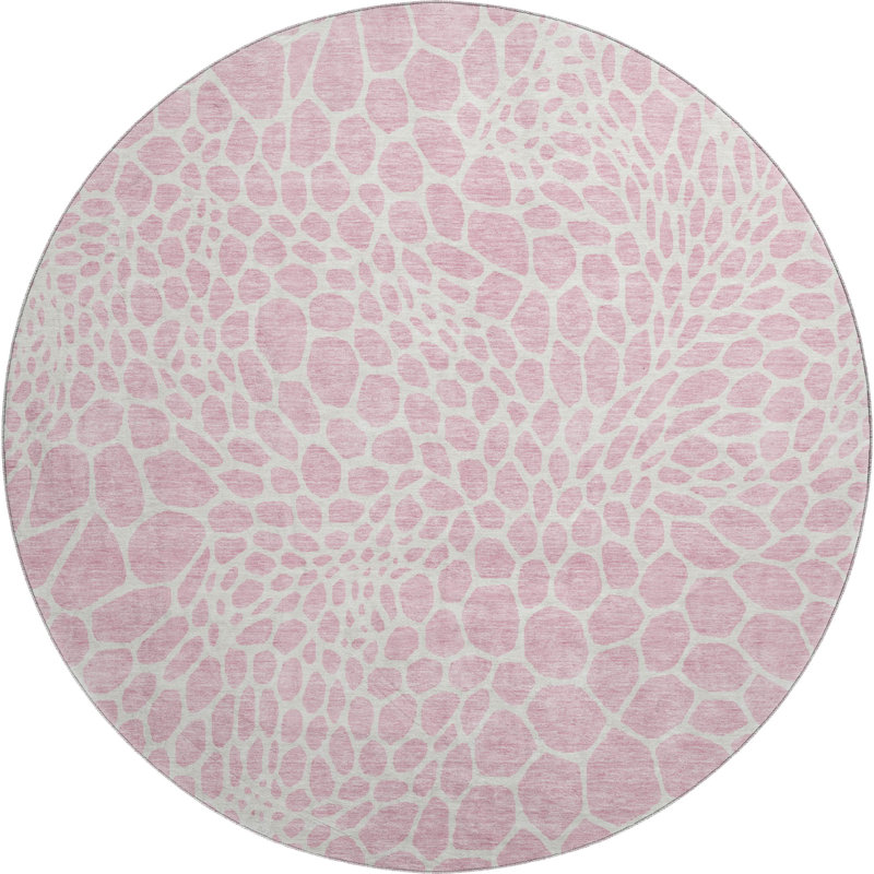 Premium Machine Washable Prisco Pink Rug, Round 8'