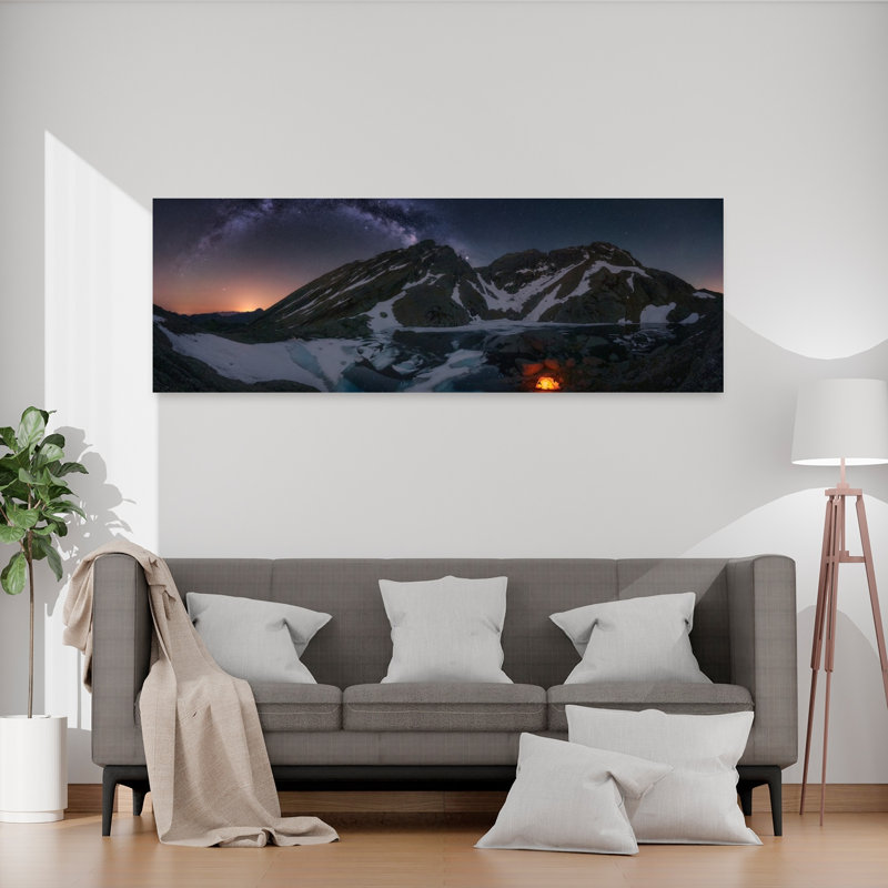 «Milky Way Mountain Camp Serene Abstract Contemporary Mountain», art mural, H 20 po x l 60 po