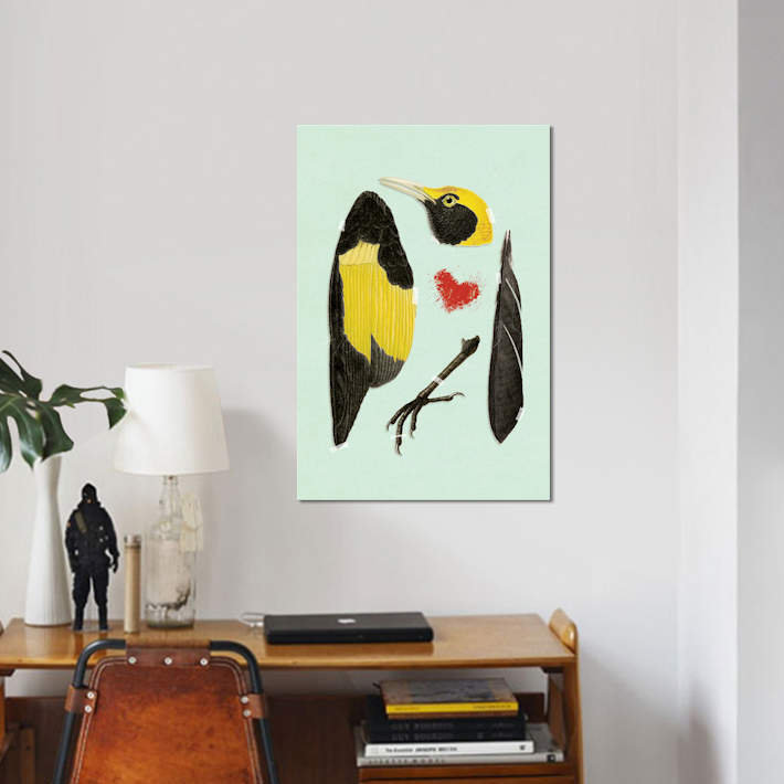 « oiseau », reproduction d’impression sur toile, H 12 po x l 8 po x P 0,75 po, Toile tendue, Pas de tapis