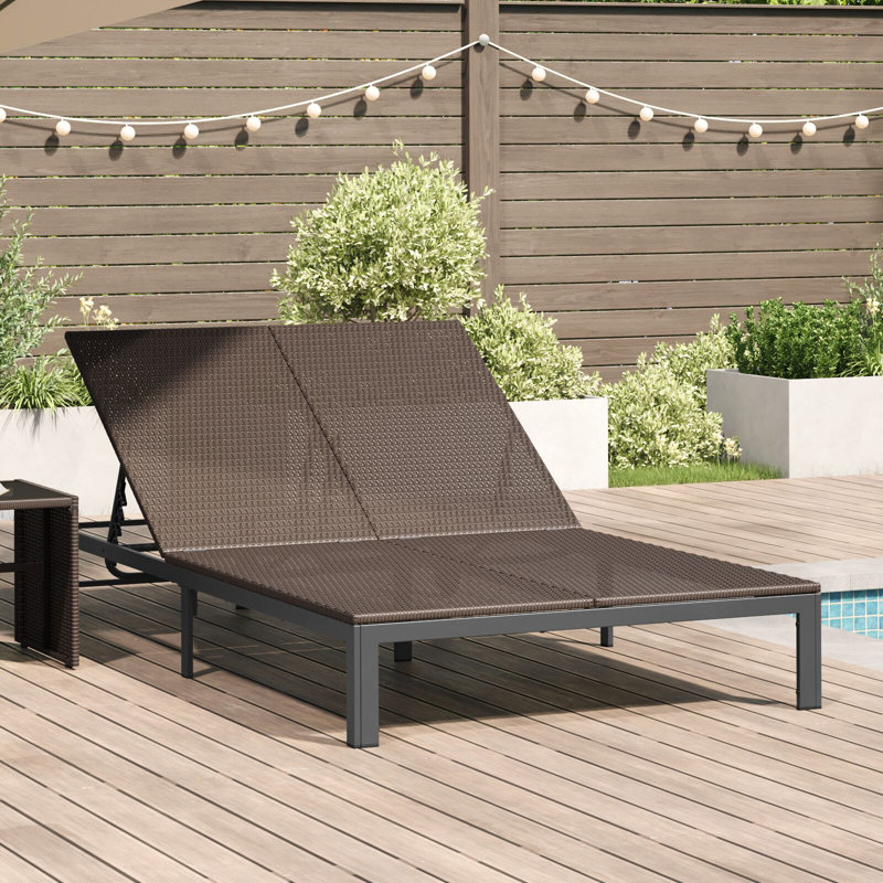 Sunbed With Cushions And Wheels 2-Person Poly Rattan, Brown