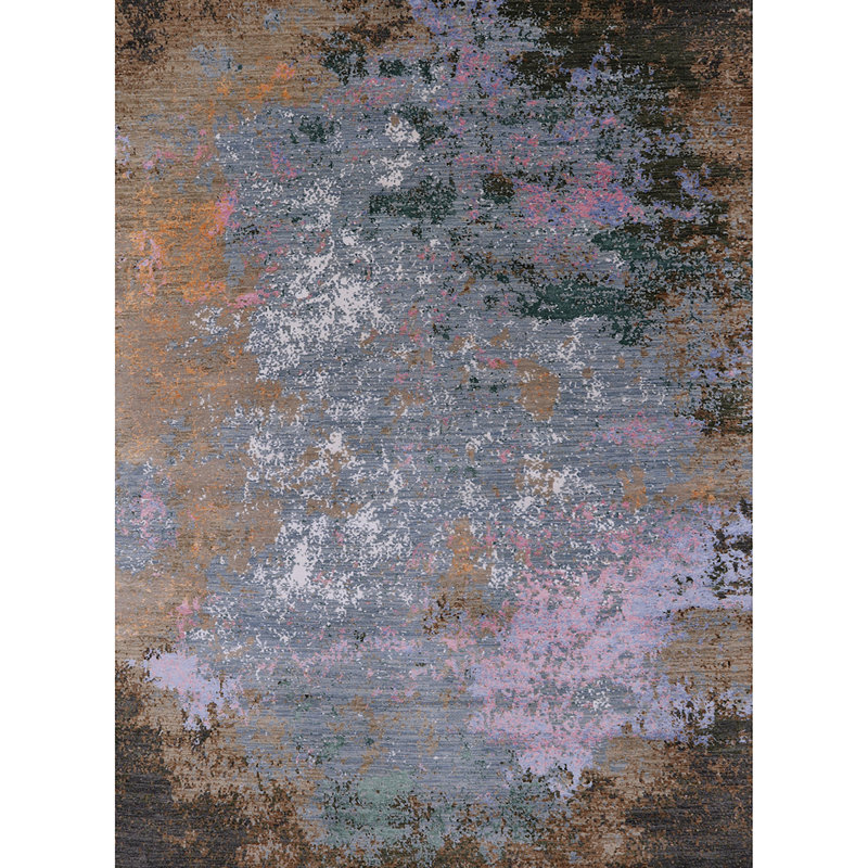 Tapis bleu / brun / mauve à motif abstrait Brookmont, Rond 6 pi