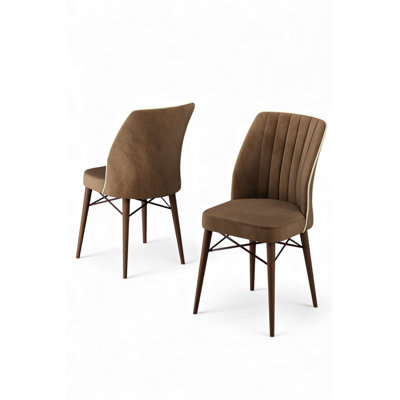 Élégant ensemble de chaises 6 pièces en métal brun et pieds en bois 17,3 po x 37,0 po x 16,5 po | Dossier 22 en mousse et siège 28 en mousse | Parfait pour la salle à manger et les espaces de vie