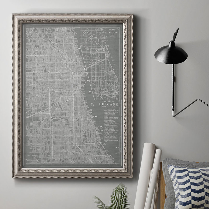 Carte de la ville de Chicago - reproduction d'art sur toile, H 20 po x l 16 po x P 2,5 po